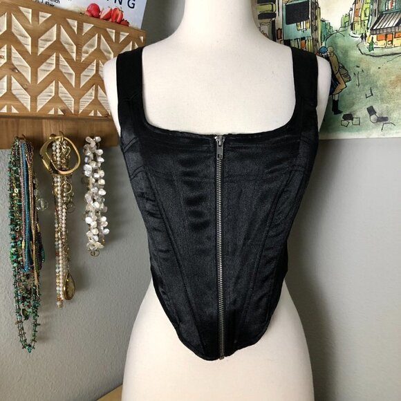 Future Collective Kahlana Barfield Black Zip Satin Bustier - NWT's Whimsigoth - Picture 2 of 11
